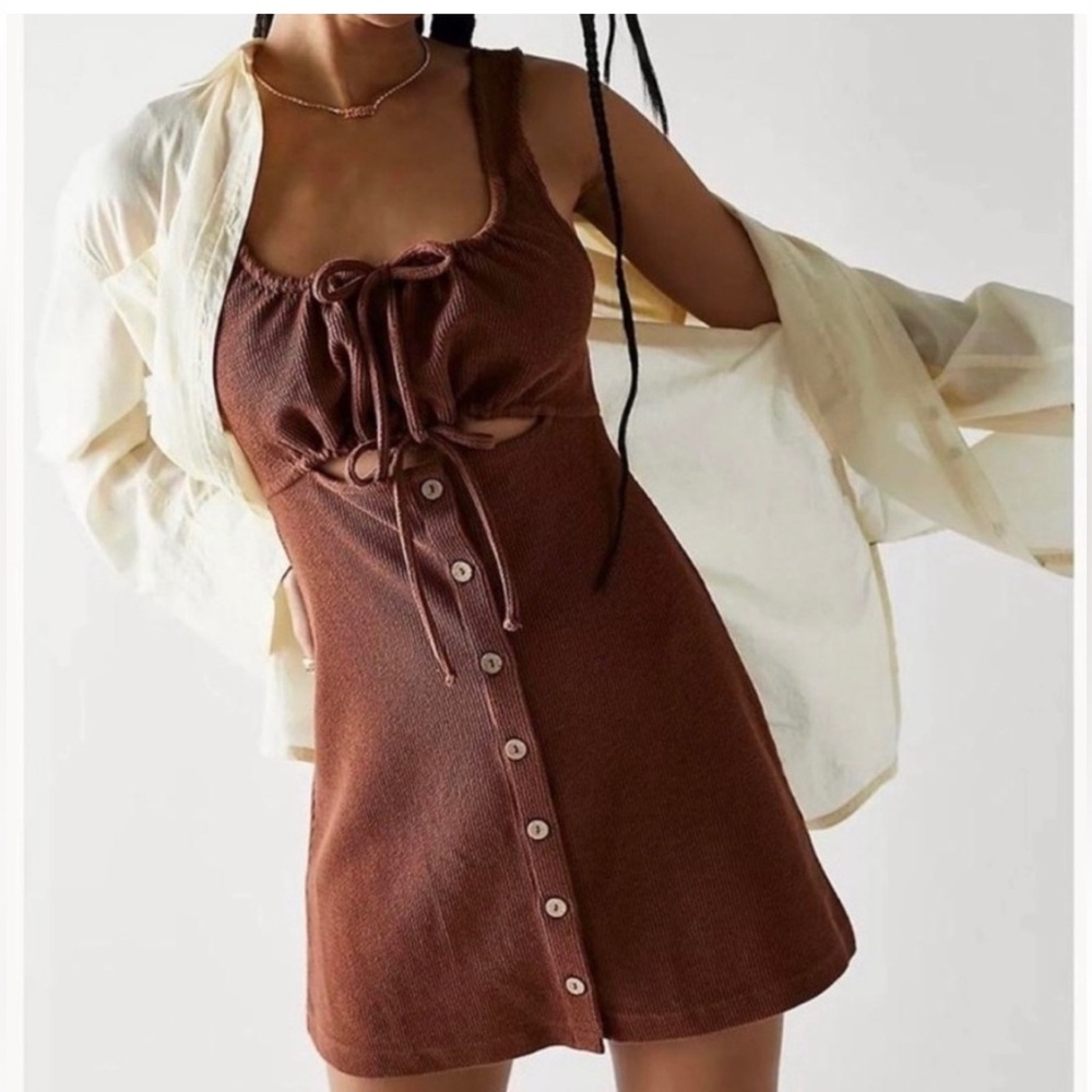 NWT Free People Beach Olivia Ribbed Mini Dress XS Brown